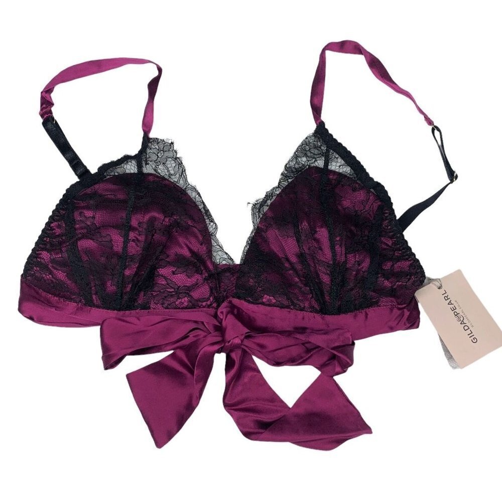 NWT Gilda & Pearl Purple Satin LOVERS OF MONTPARNASSE BRA Size M/L
